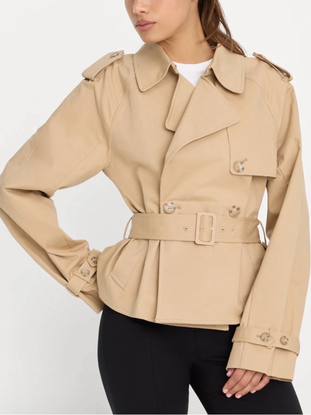 Good American Cropped Trench Jacket Sandy Fawn XS Neutral Spring Coat| NWT